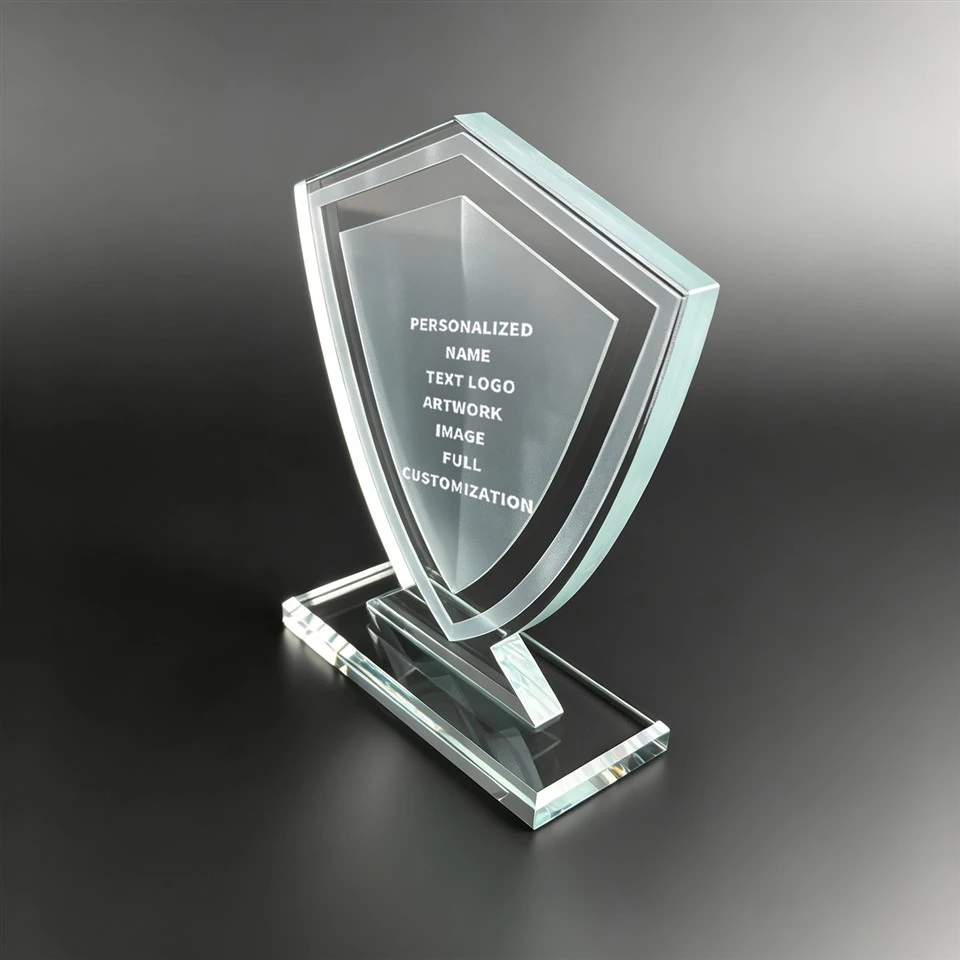 Custom Engraved Shield Crystal Desk Trophy high quality