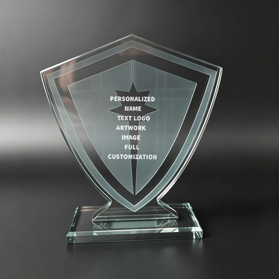 Custom Engraved Shield Crystal Desk Trophy suppliers