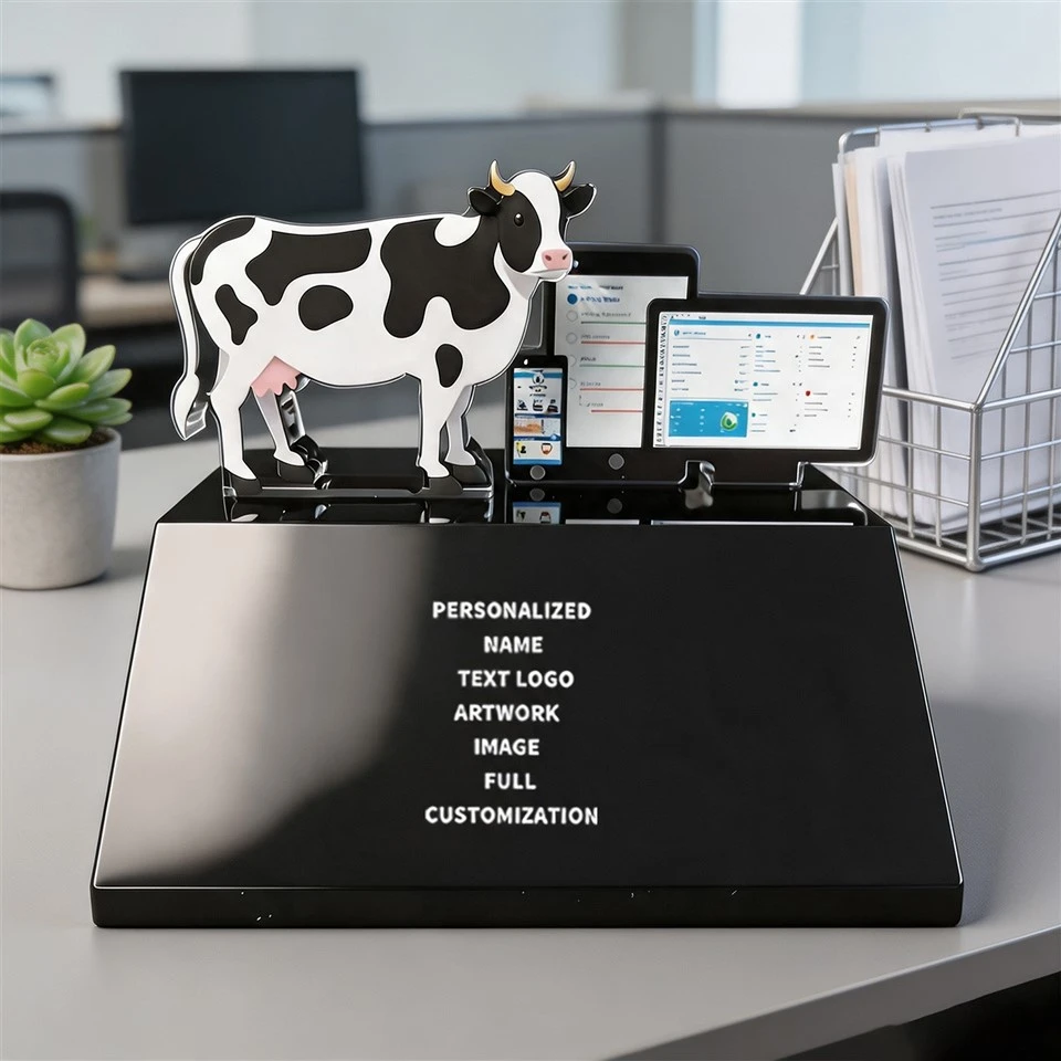 Dairy Cow Screen Black Base Crystal Plaque